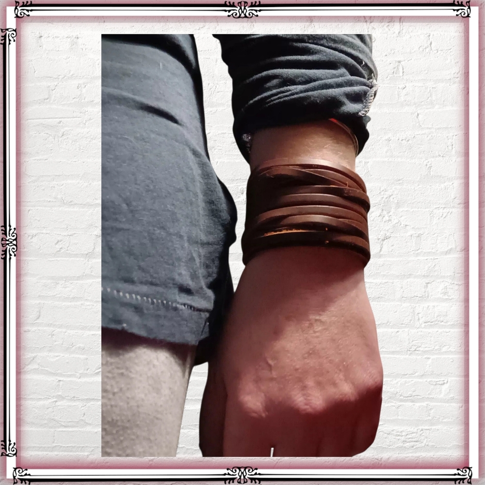 Brown Multi Strand Leather Cuff Bracelet